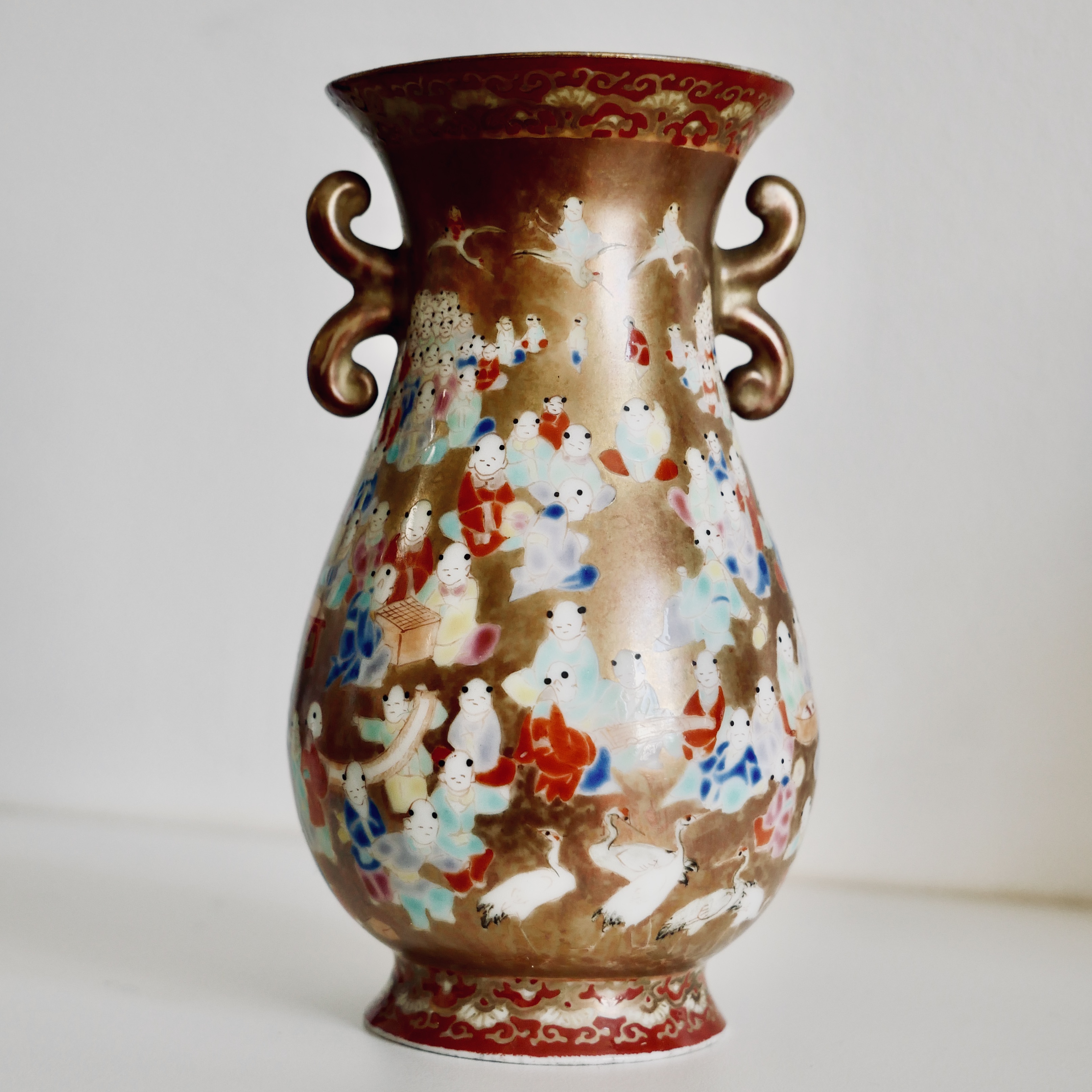 Paire de vases miniatures, porcelaine, Kutani, Hyakunin, Japon, Ere Meiji - 2