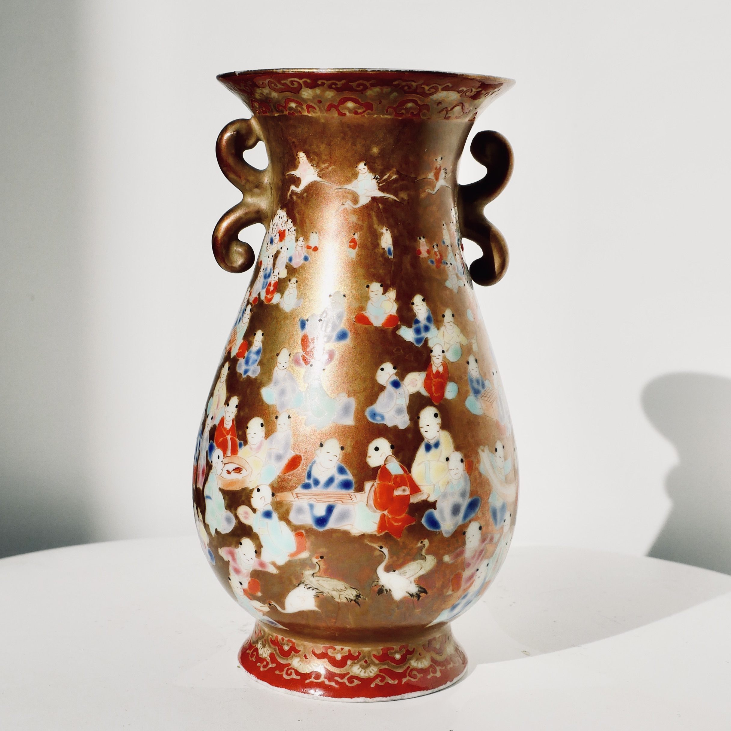 Paire de vases miniatures, porcelaine, Kutani, Hyakunin, Japon, Ere Meiji - 4