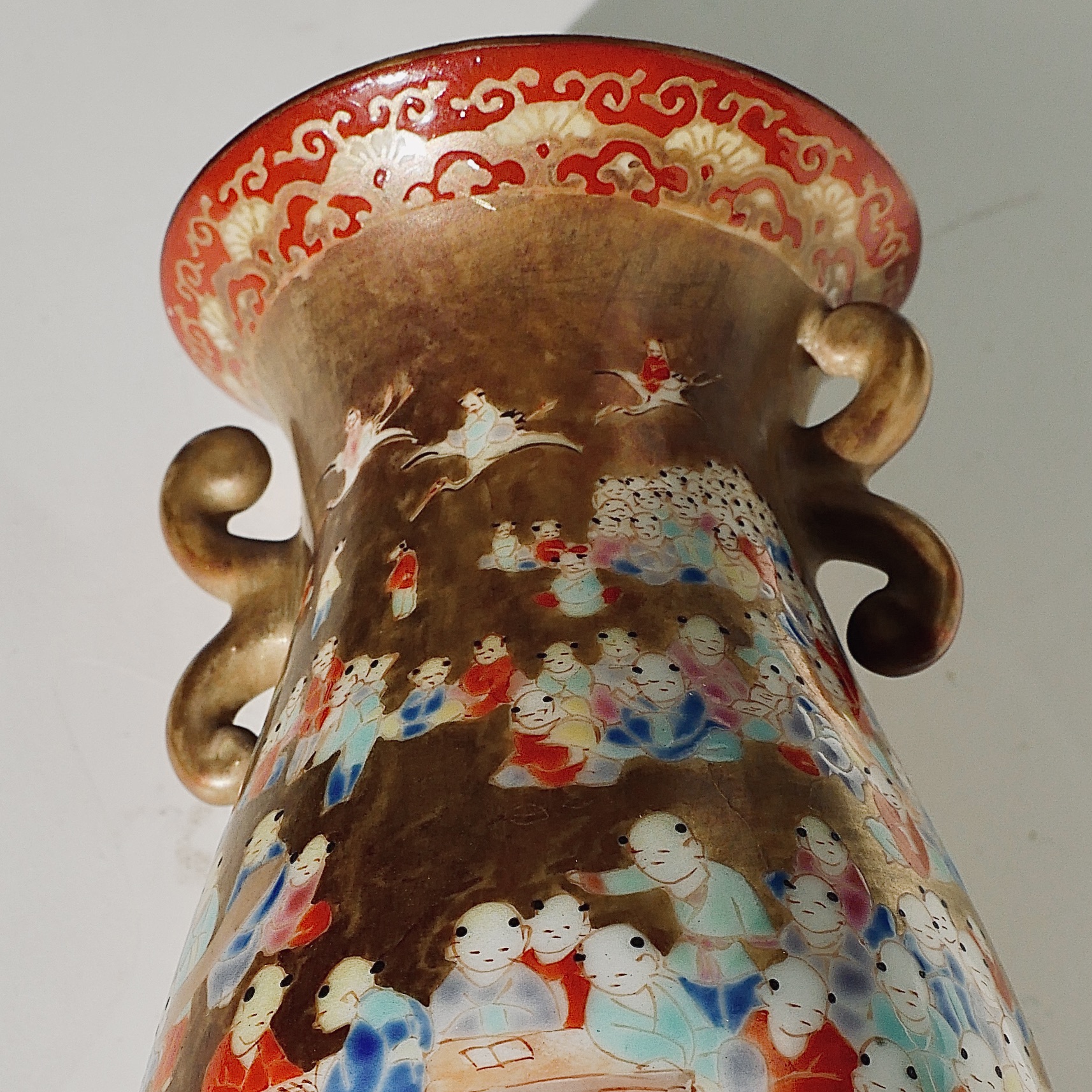 Paire de vases miniatures, porcelaine, Kutani, Hyakunin, Japon, Ere Meiji - 6