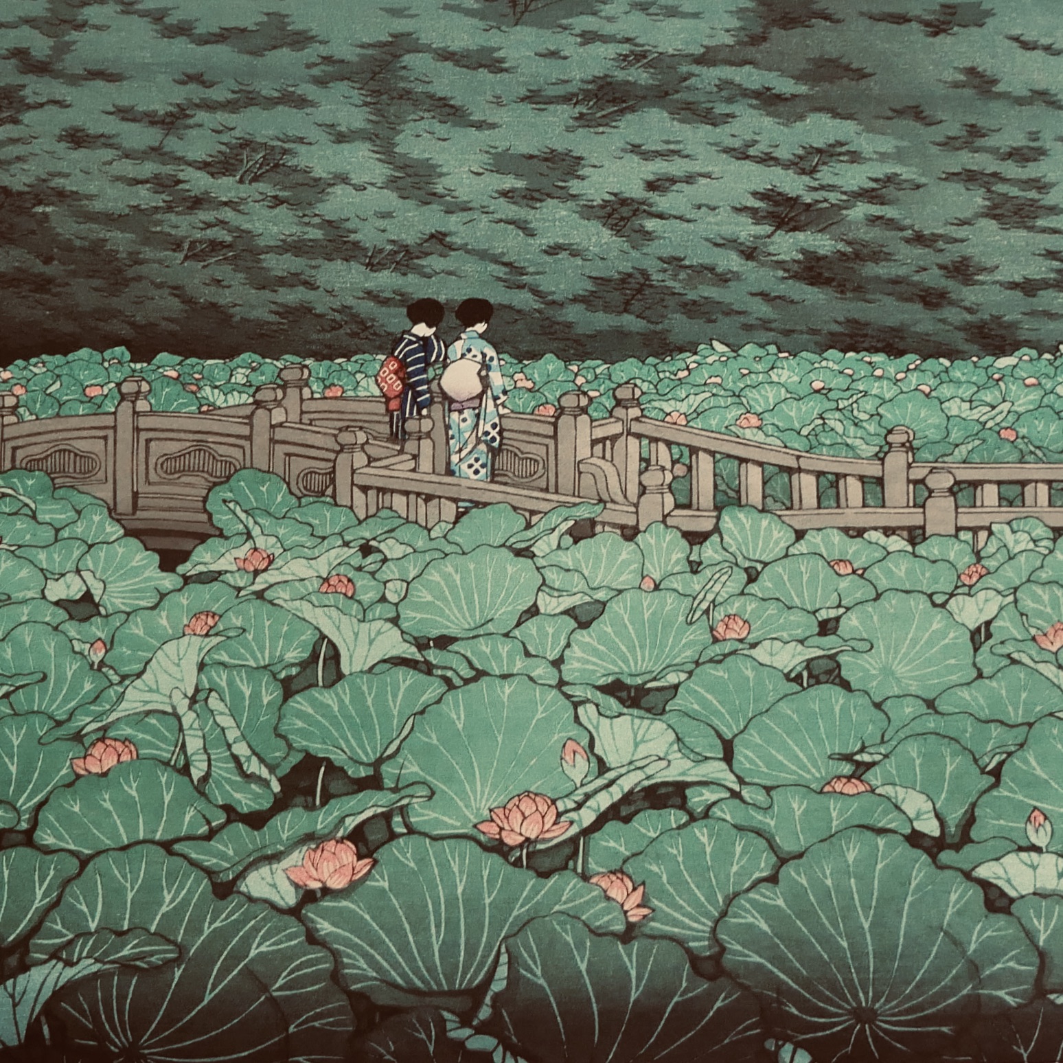 Estampe Hasui Kawase, L’Etang au Temple de Shiba Benten, Japon