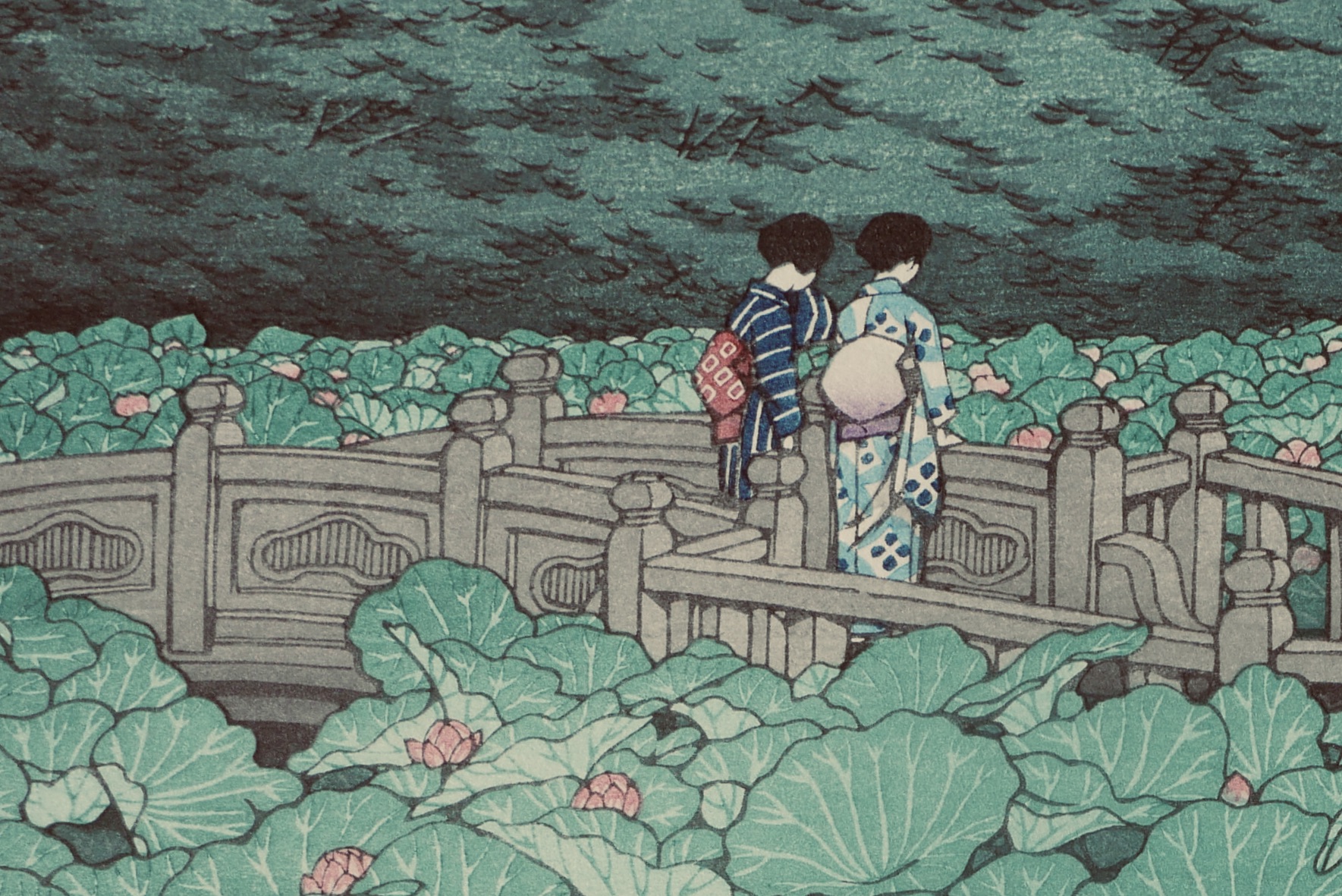 Estampe Hasui Kawase, L’Etang au Temple de Shiba Benten, Japon - 3