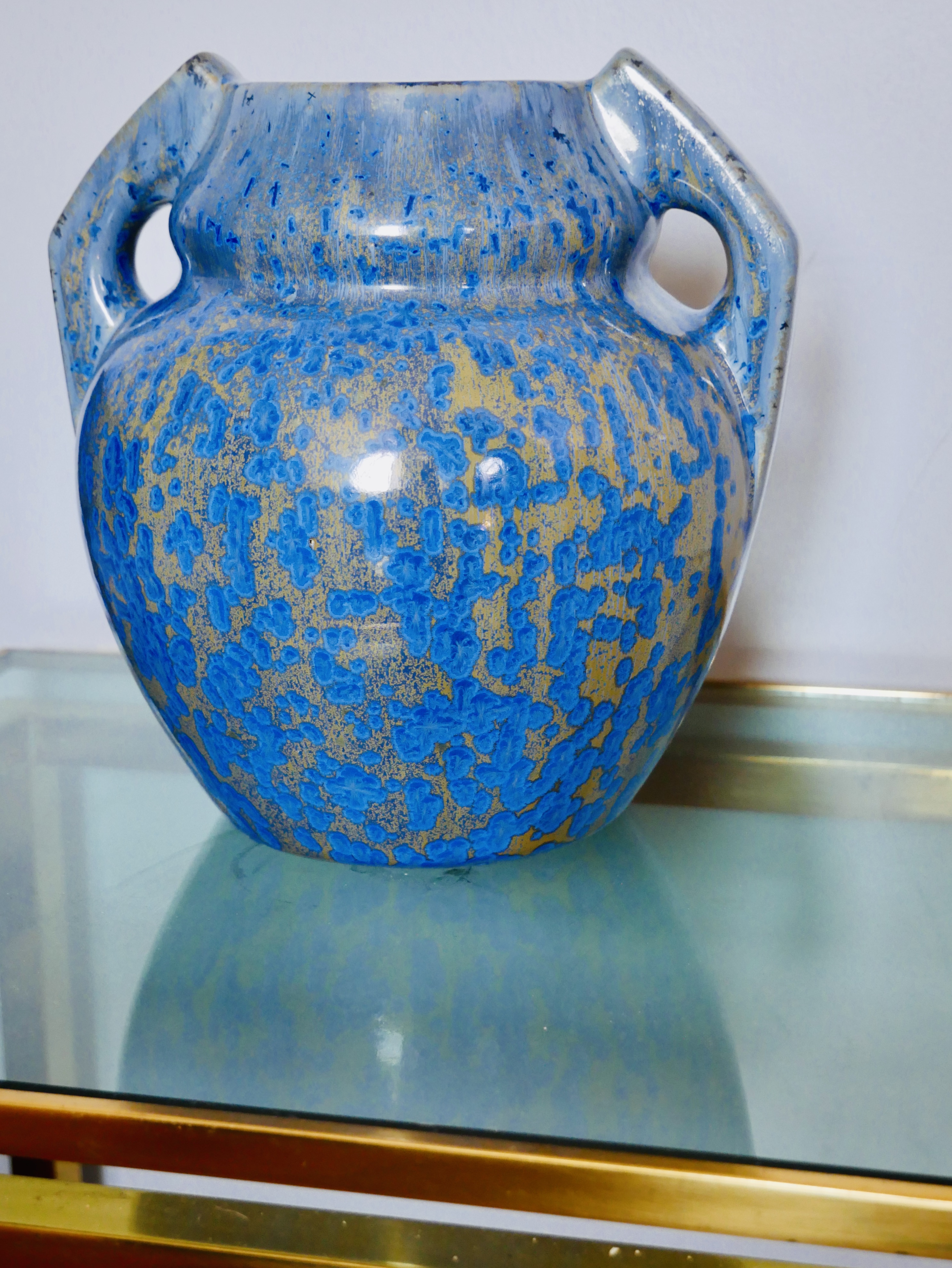 Vase Art Deco, Pierrefonds, Bleu et Or, France - 5