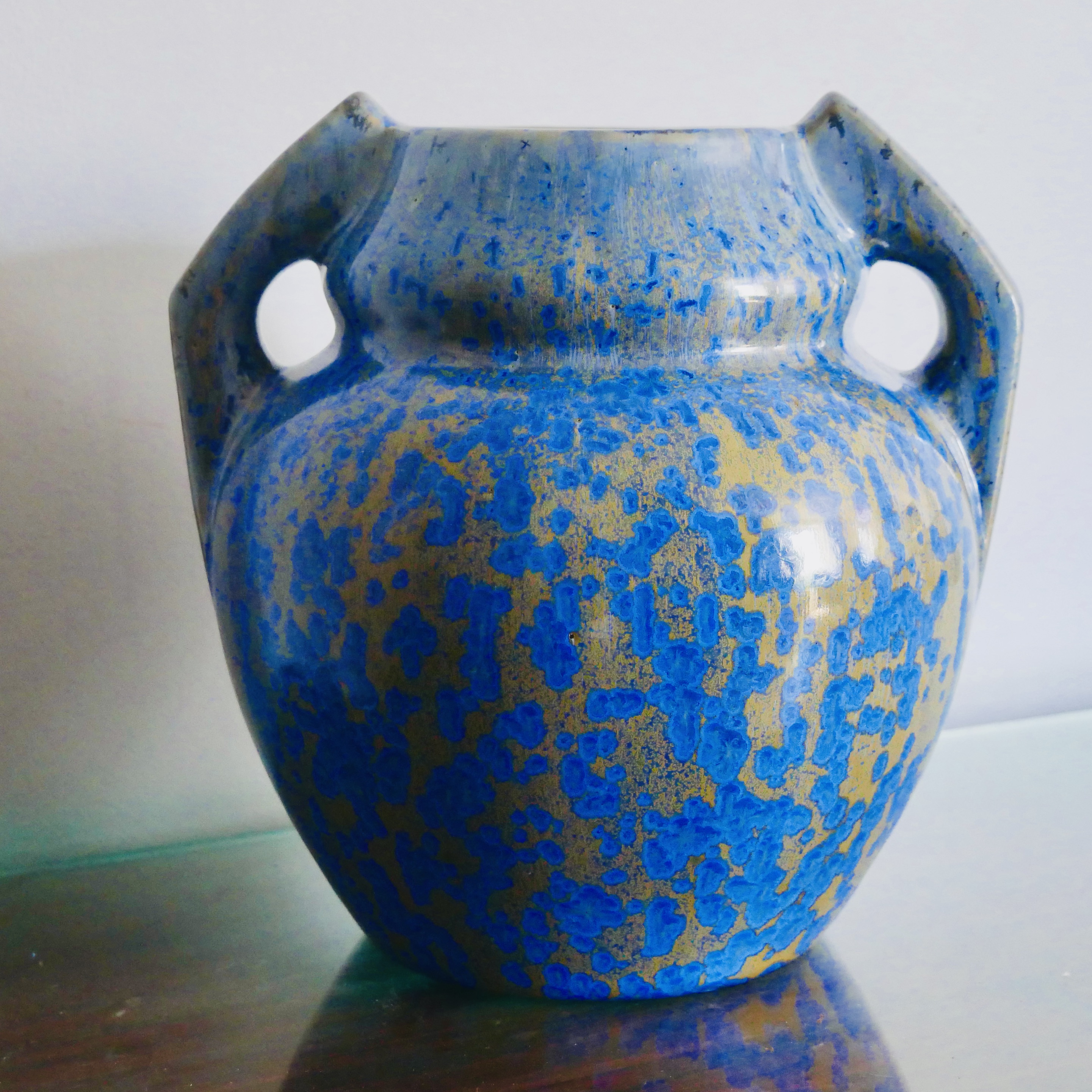 Vase Art Deco, Pierrefonds, Bleu et Or, France - 6
