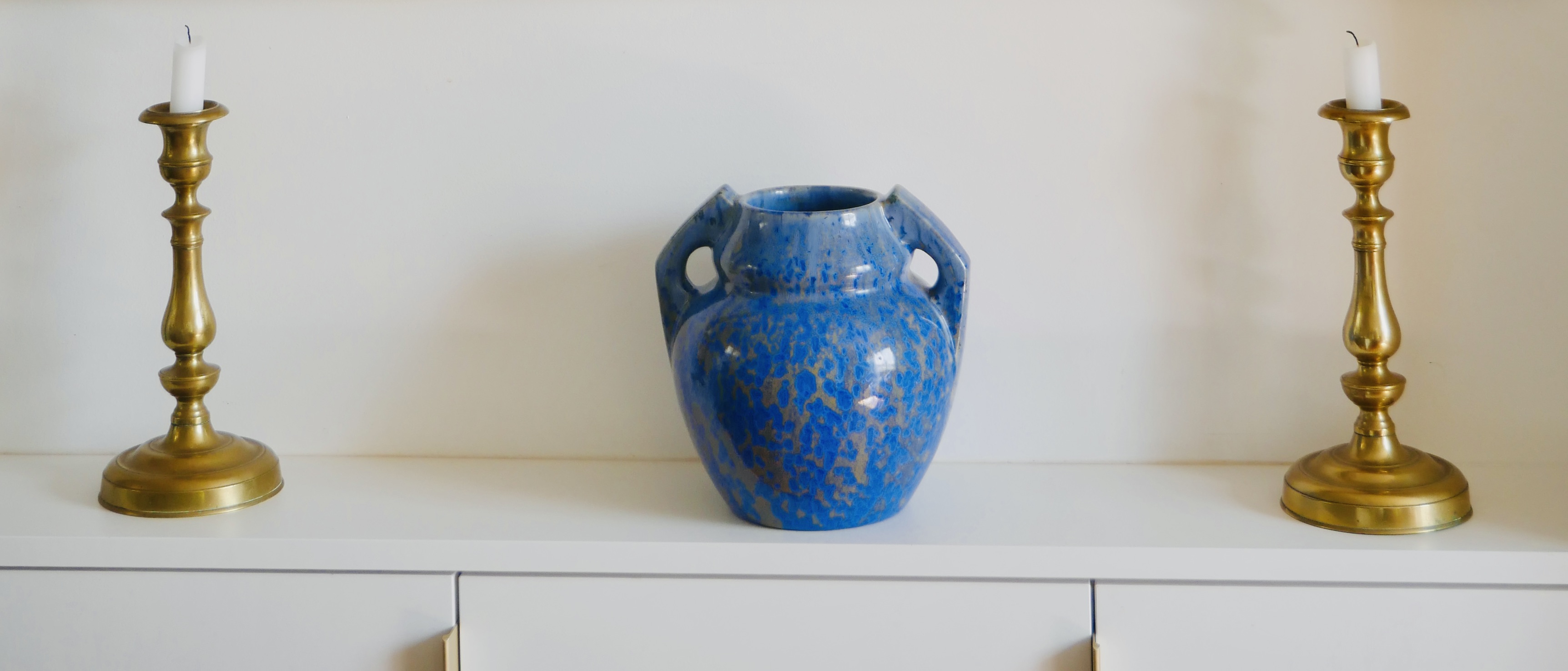 Vase Art Deco, Pierrefonds, Bleu et Or, France - 11