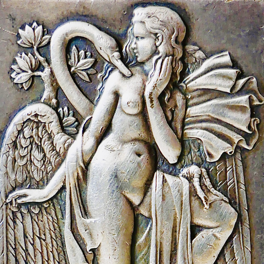 Art Deco Silver-Plated Bronze Brooch: Woman and Swan, France