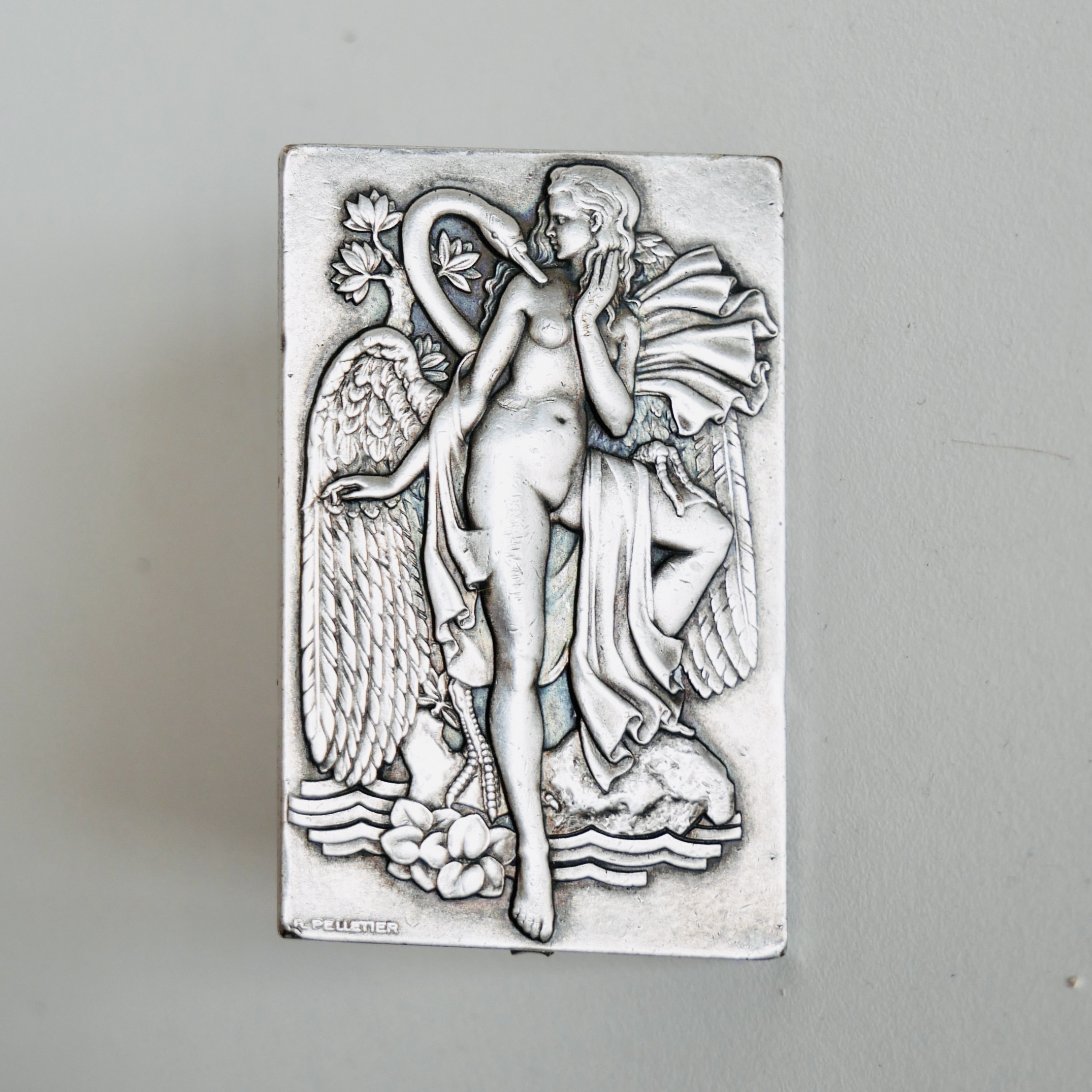 Art Deco Silver-Plated Bronze Brooch: Woman and Swan, France - 2