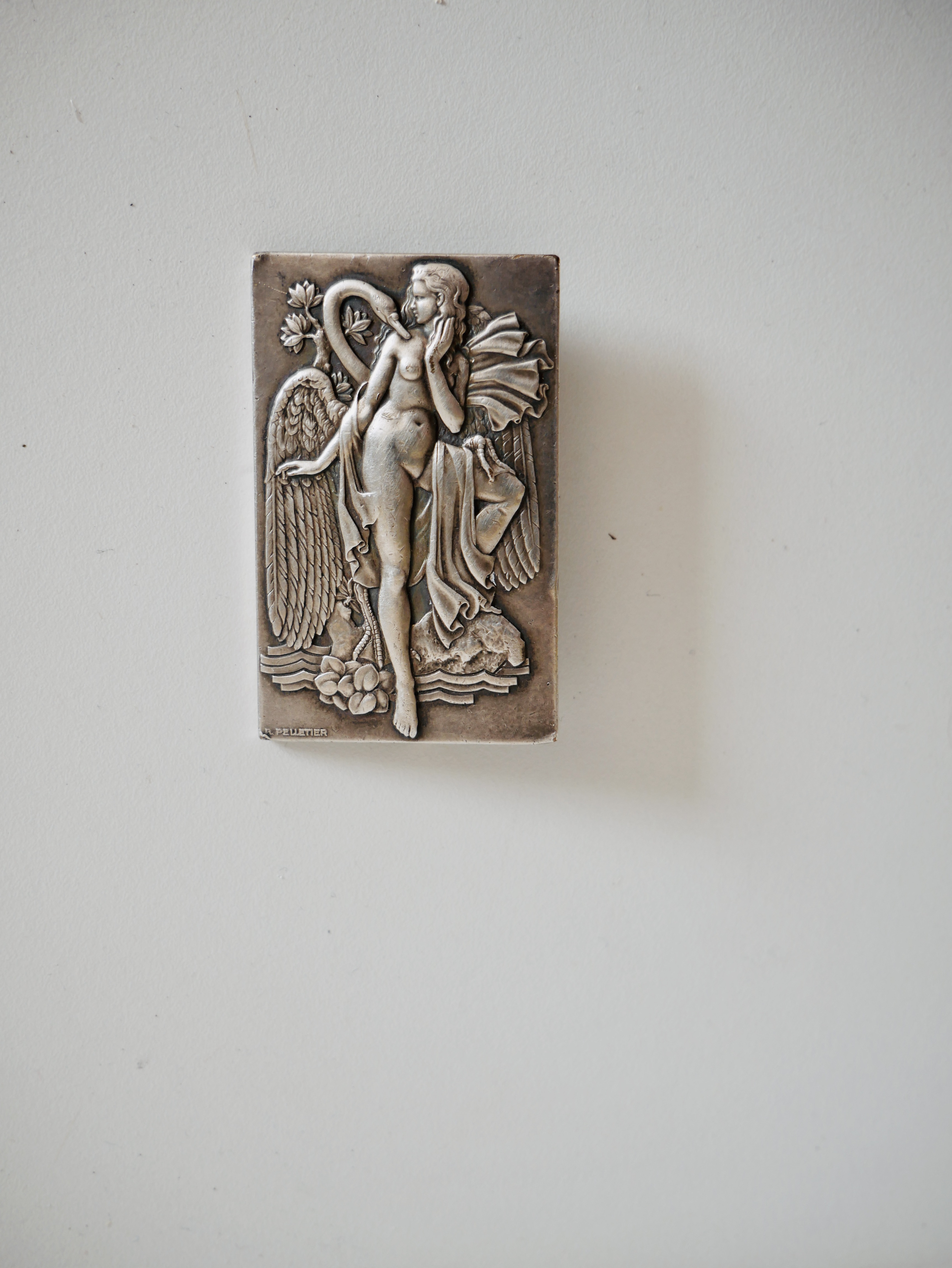 Art Deco Silver-Plated Bronze Brooch: Woman and Swan, France - 4