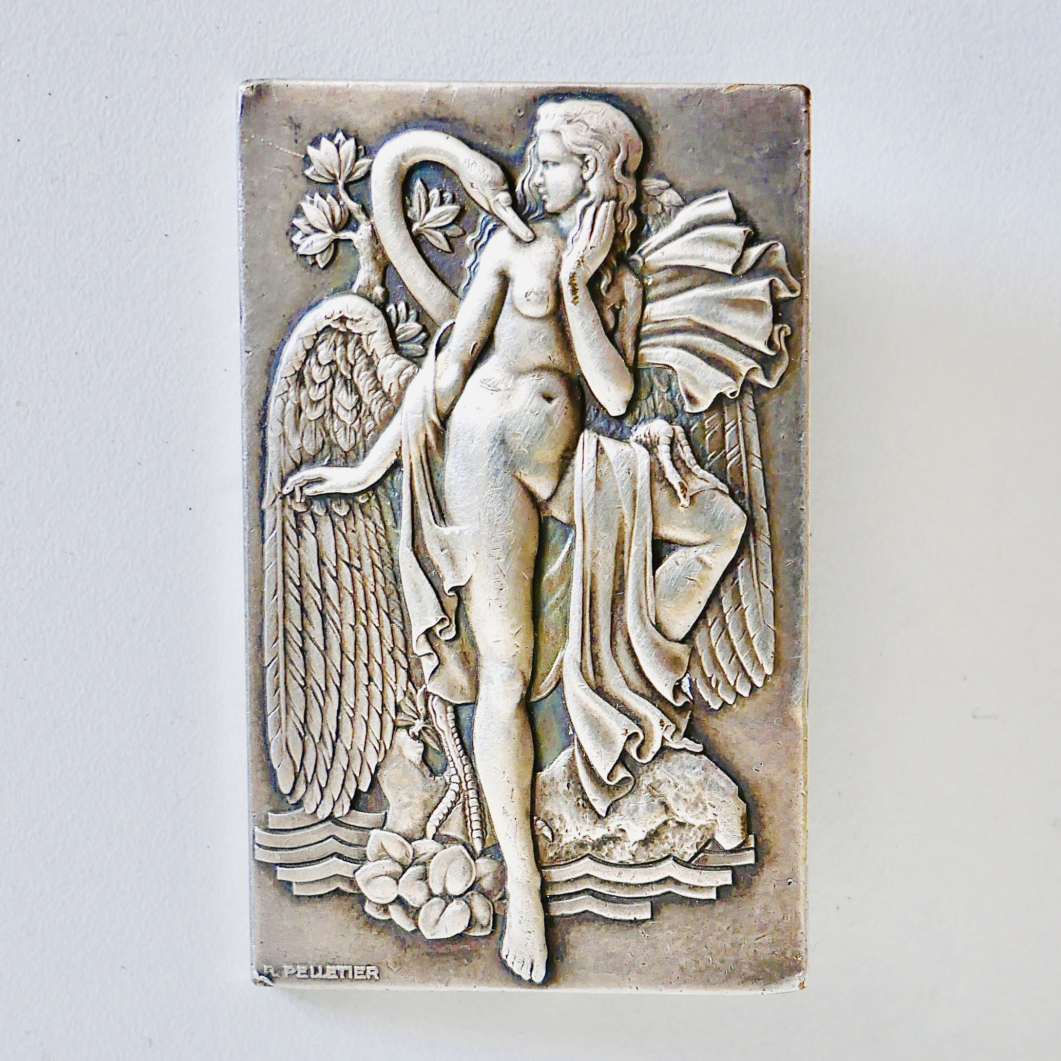 Art Deco Silver-Plated Bronze Brooch: Woman and Swan, France - 5