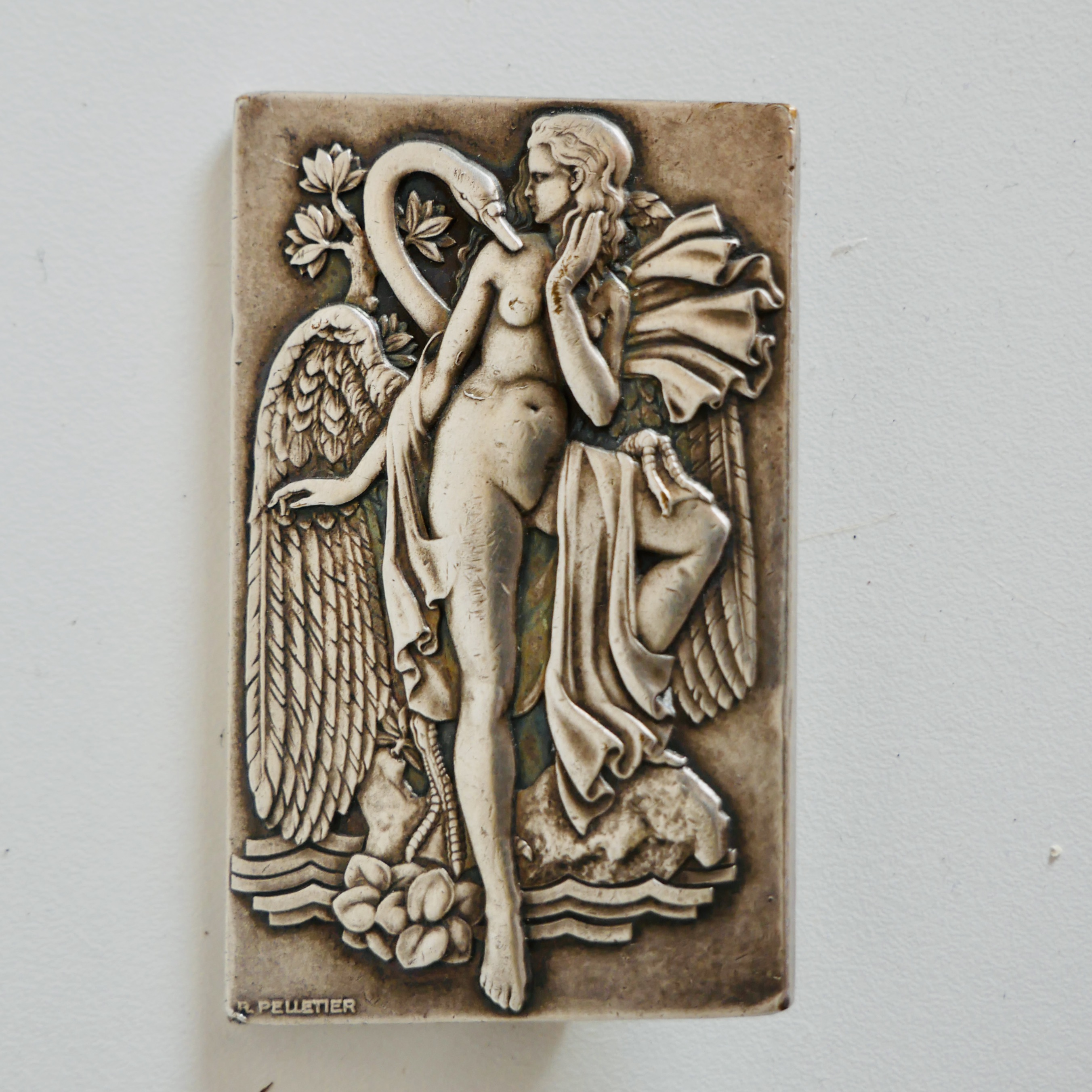 Art Deco Silver-Plated Bronze Brooch: Woman and Swan, France - 6