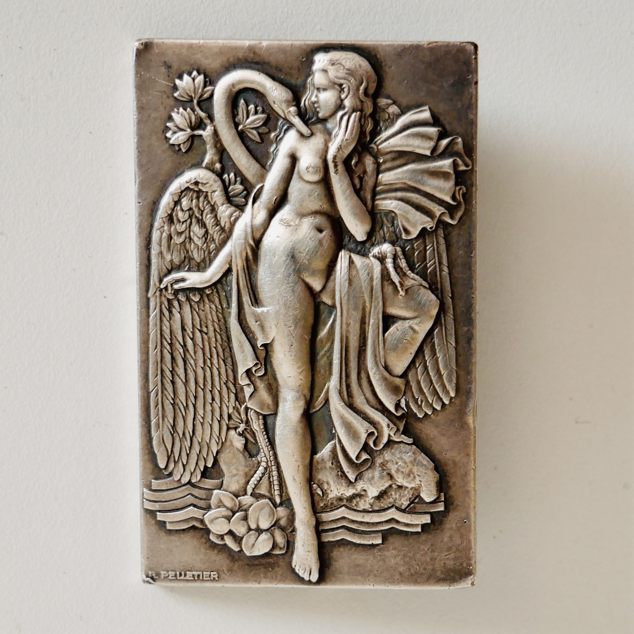 Art Deco Silver-Plated Bronze Brooch: Woman and Swan, France - 7