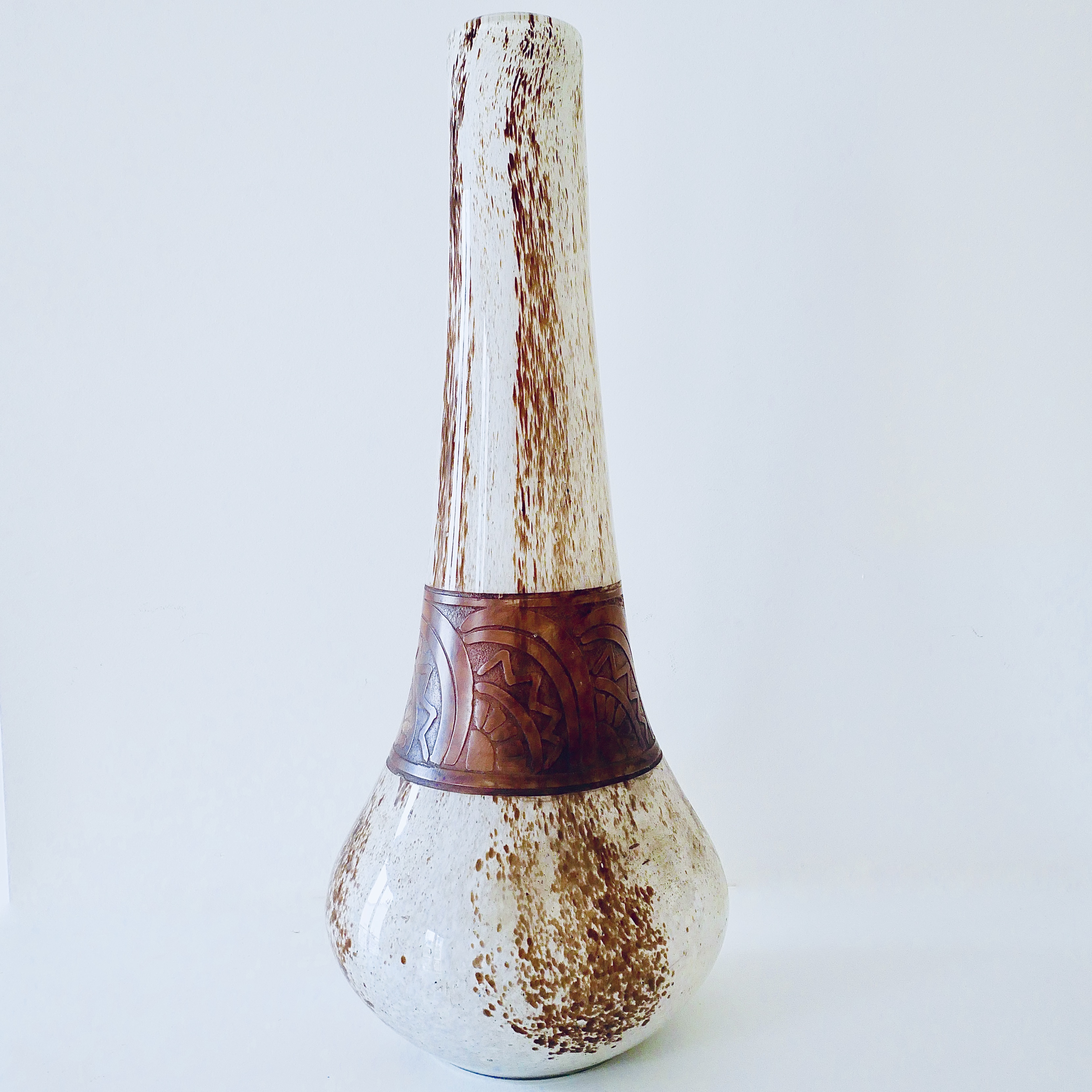 Grand Vase Art Deco, Blanc et Brun, Legras , France - 2