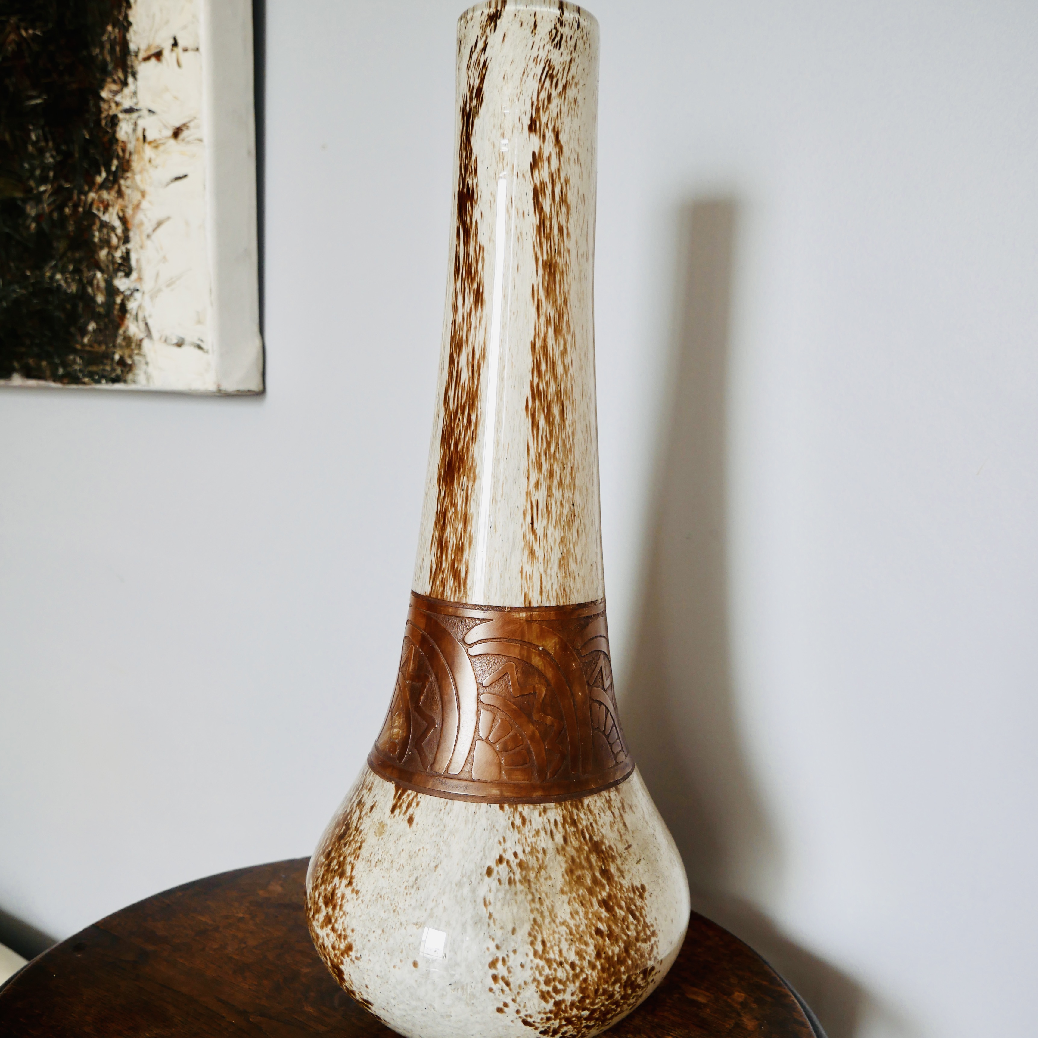 Grand Vase Art Deco, Blanc et Brun, Legras , France - 4