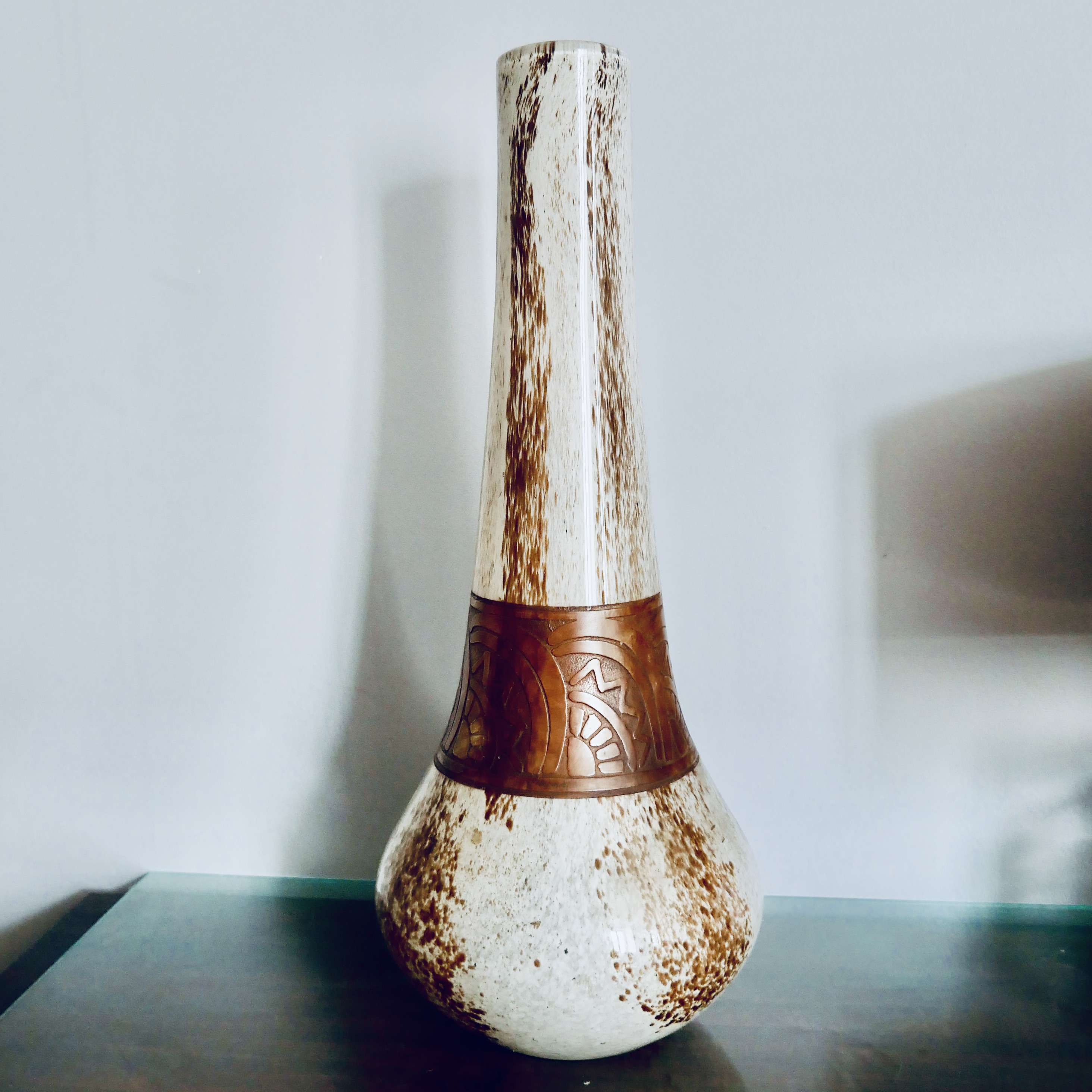 Grand Vase Art Deco, Blanc et Brun, Legras , France - 5