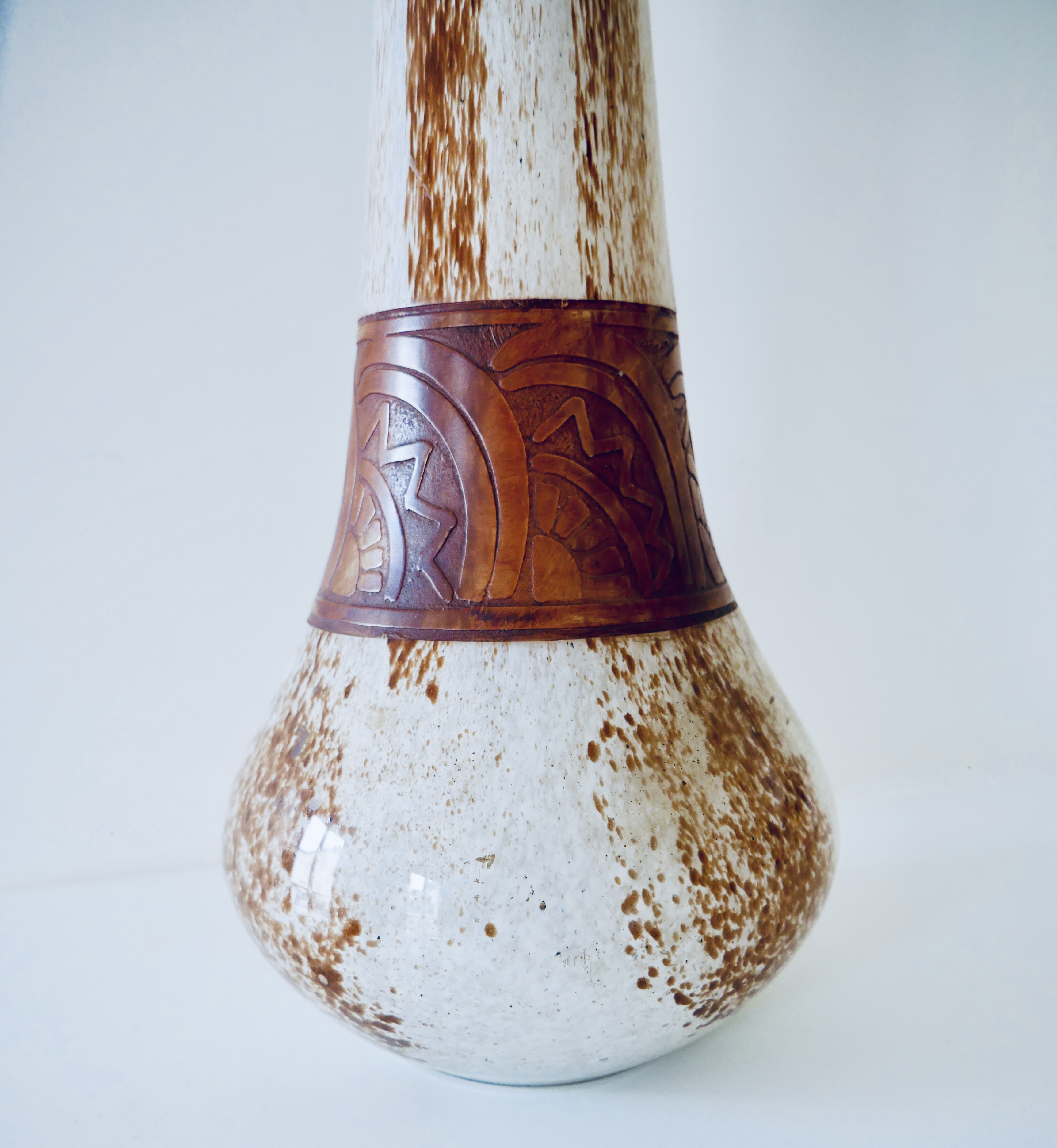 Grand Vase Art Deco, Blanc et Brun, Legras , France - 6