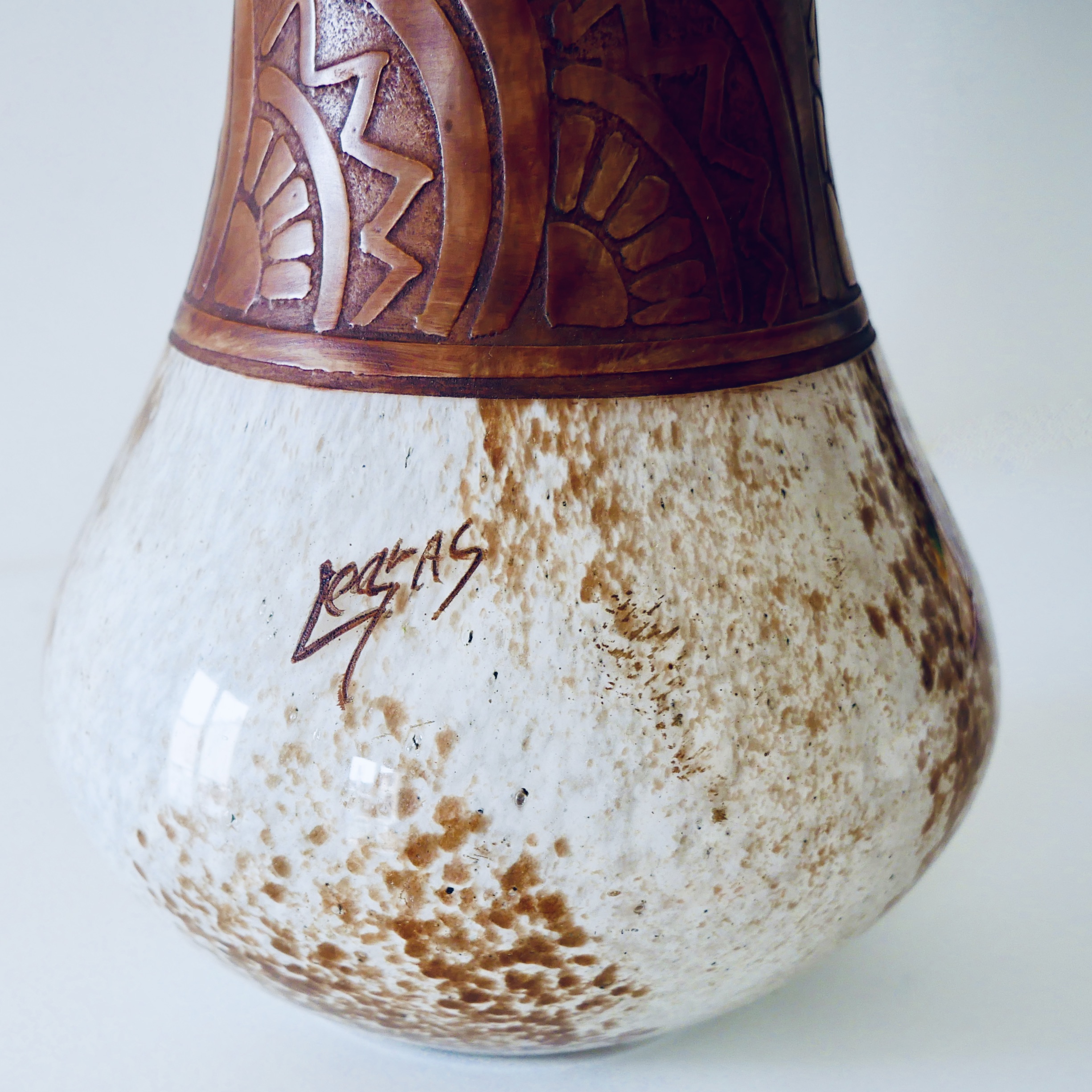 Grand Vase Art Deco, Blanc et Brun, Legras , France - 7