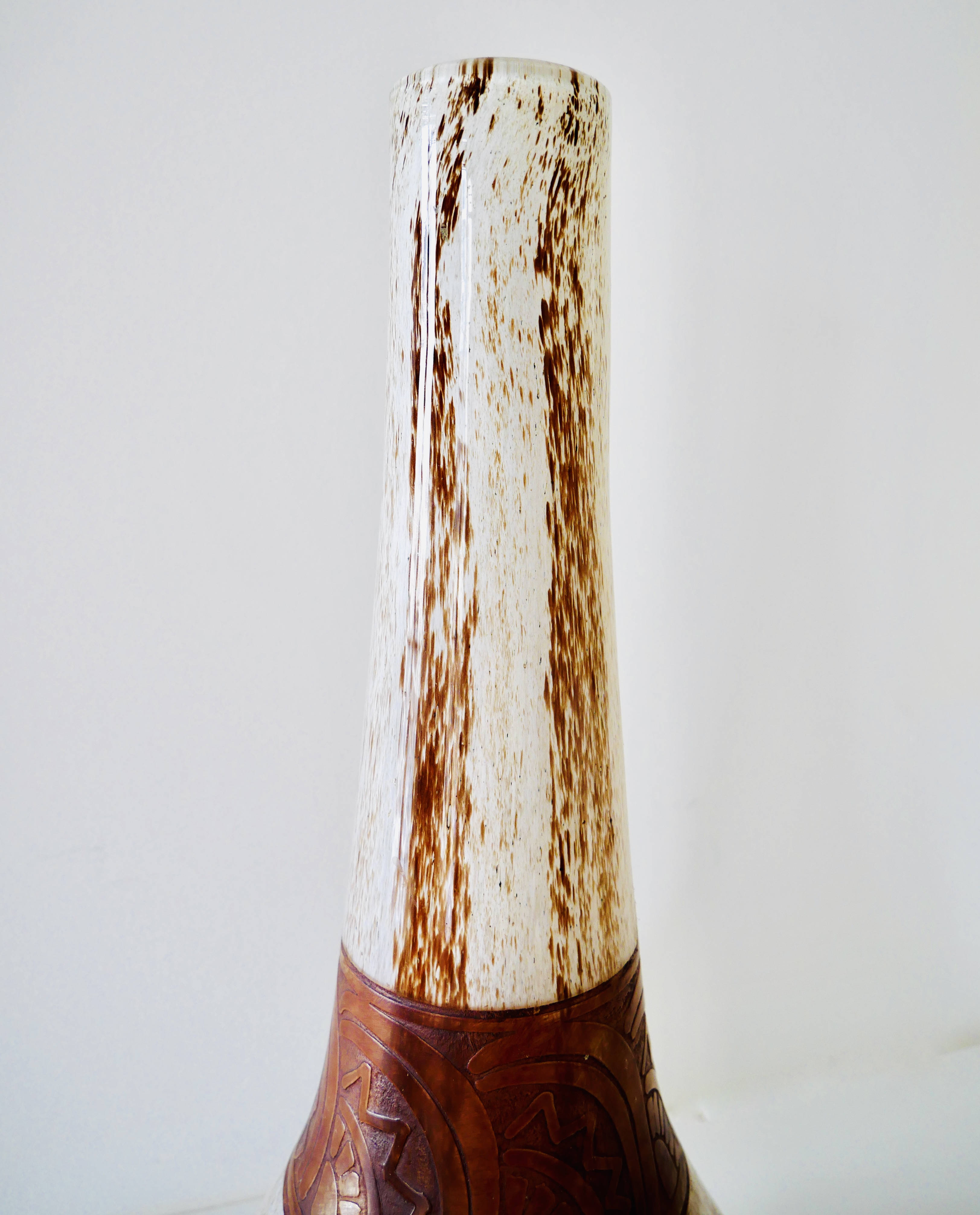 Grand Vase Art Deco, Blanc et Brun, Legras , France - 8