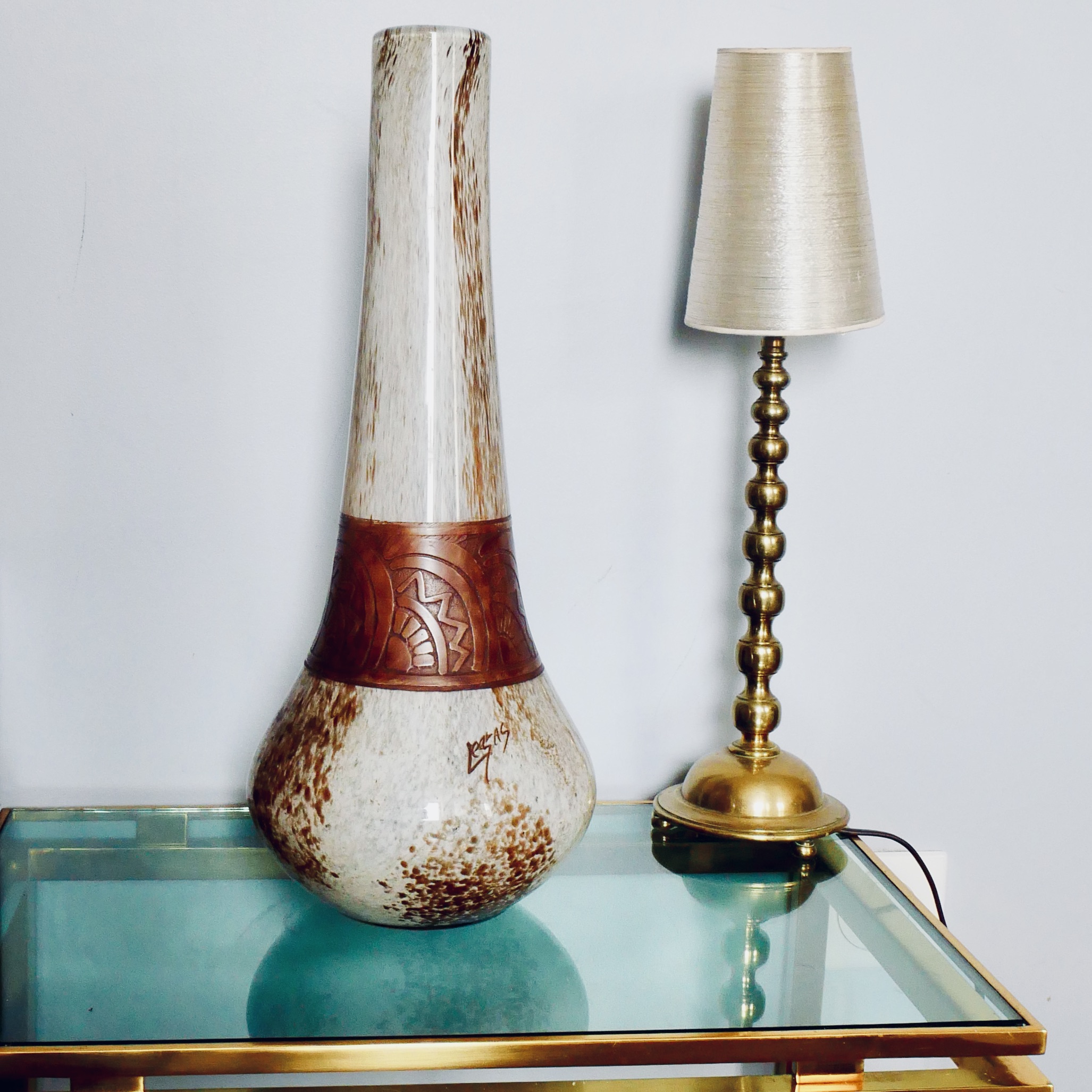 Grand Vase Art Deco, Blanc et Brun, Legras , France - 9