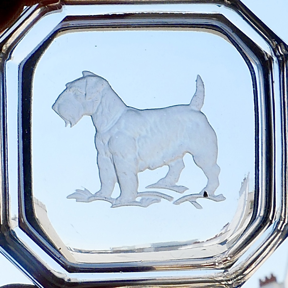 Coupelle en Verre sur socle en Ebène, Eléphant et Chien Schnauzer, France - 6