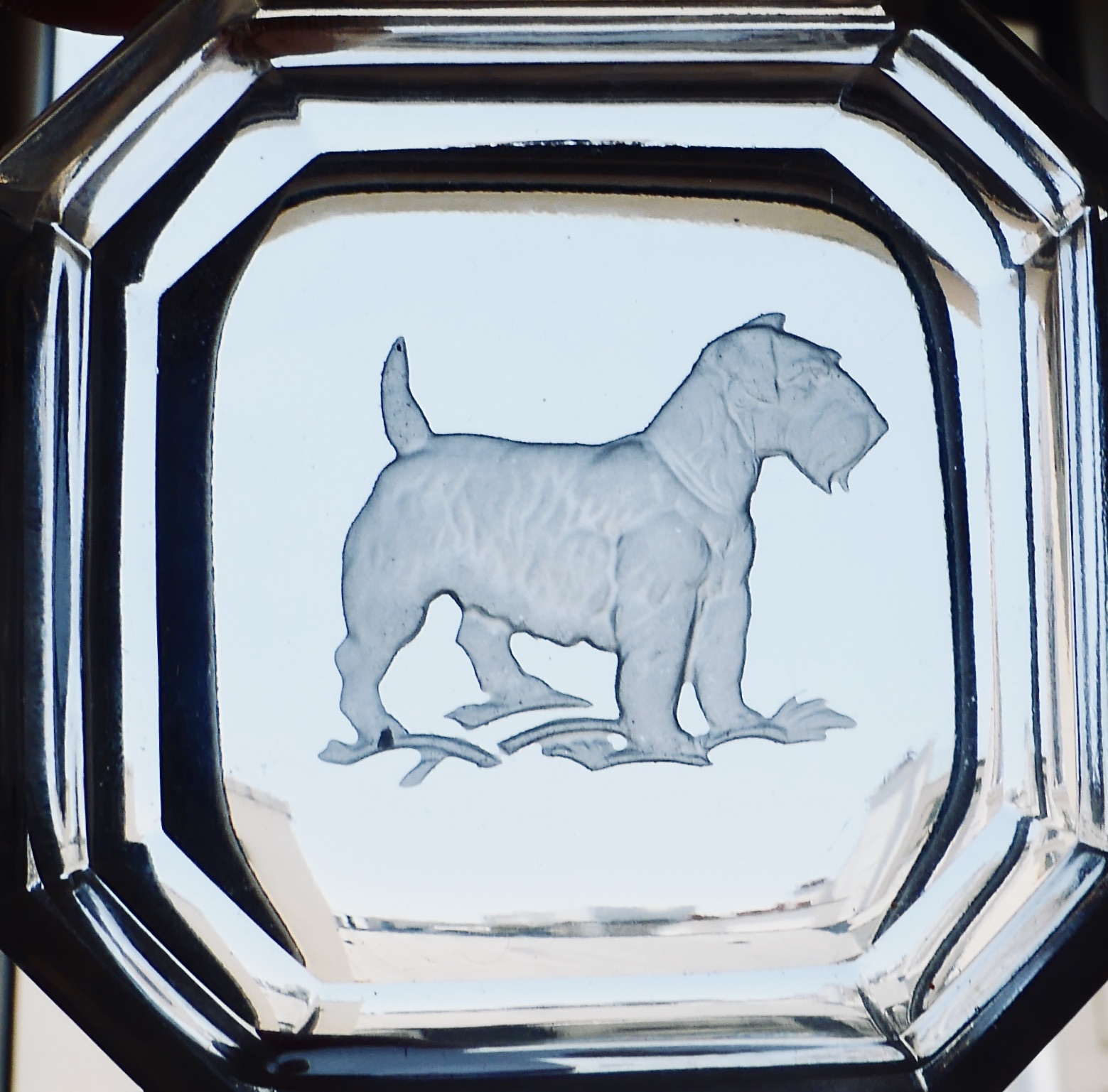 Coupelle en Verre sur socle en Ebène, Eléphant et Chien Schnauzer, France - 7