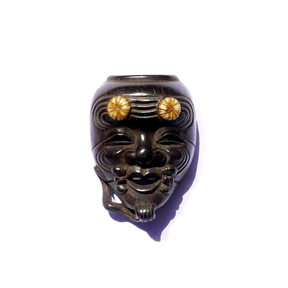Masque Miniature Ojime, Okina, Bois, Japon, Edo