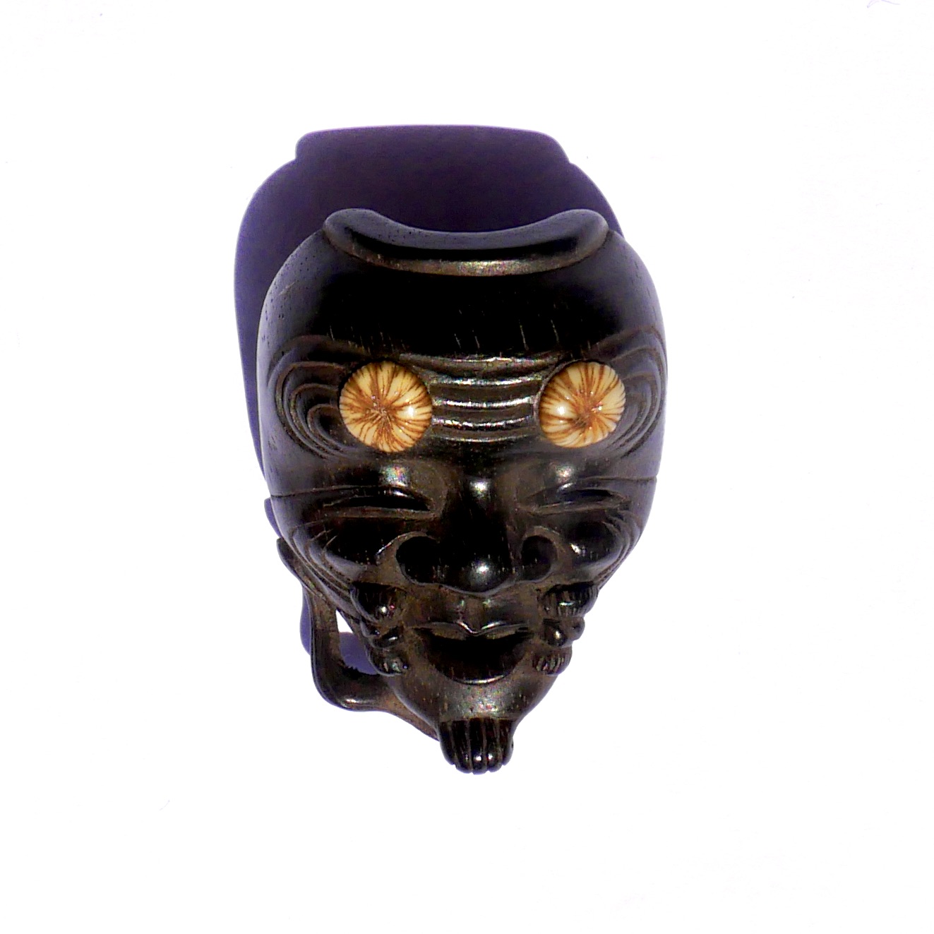 Masque Miniature Ojime, Okina, Bois, Japon, Edo - 2