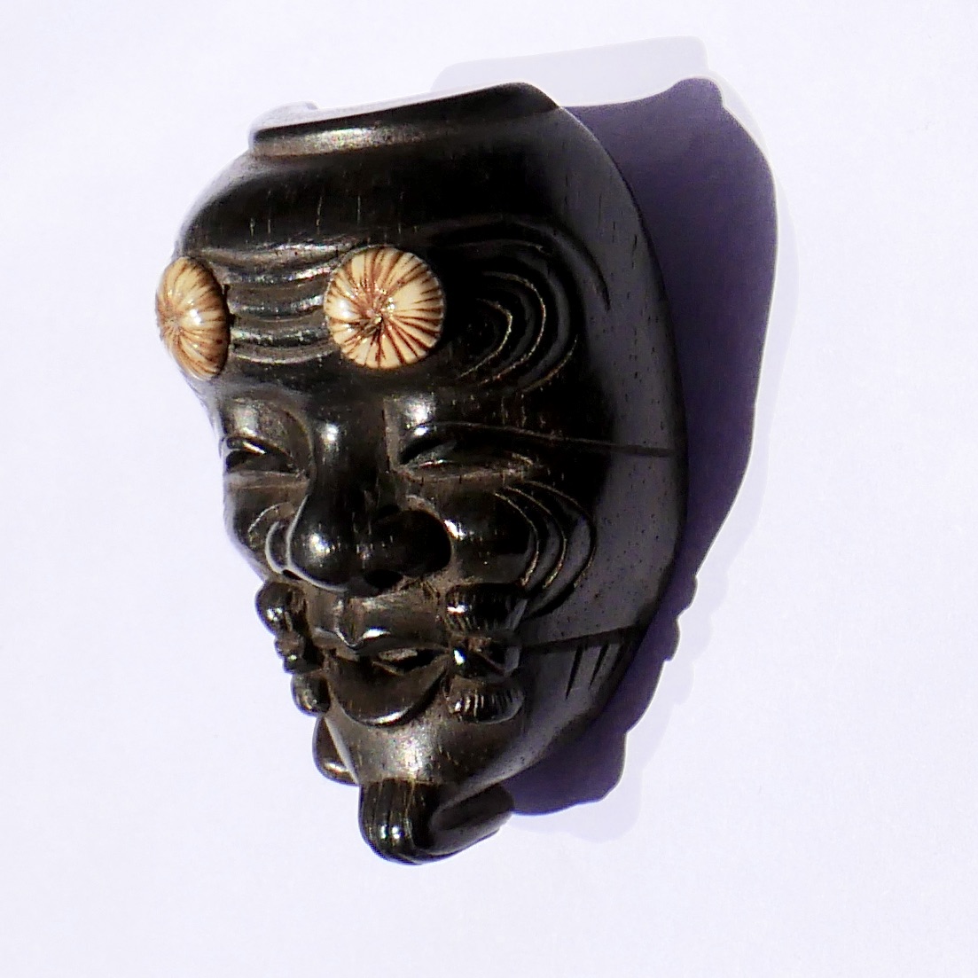 Masque Miniature Ojime, Okina, Bois, Japon, Edo - 3