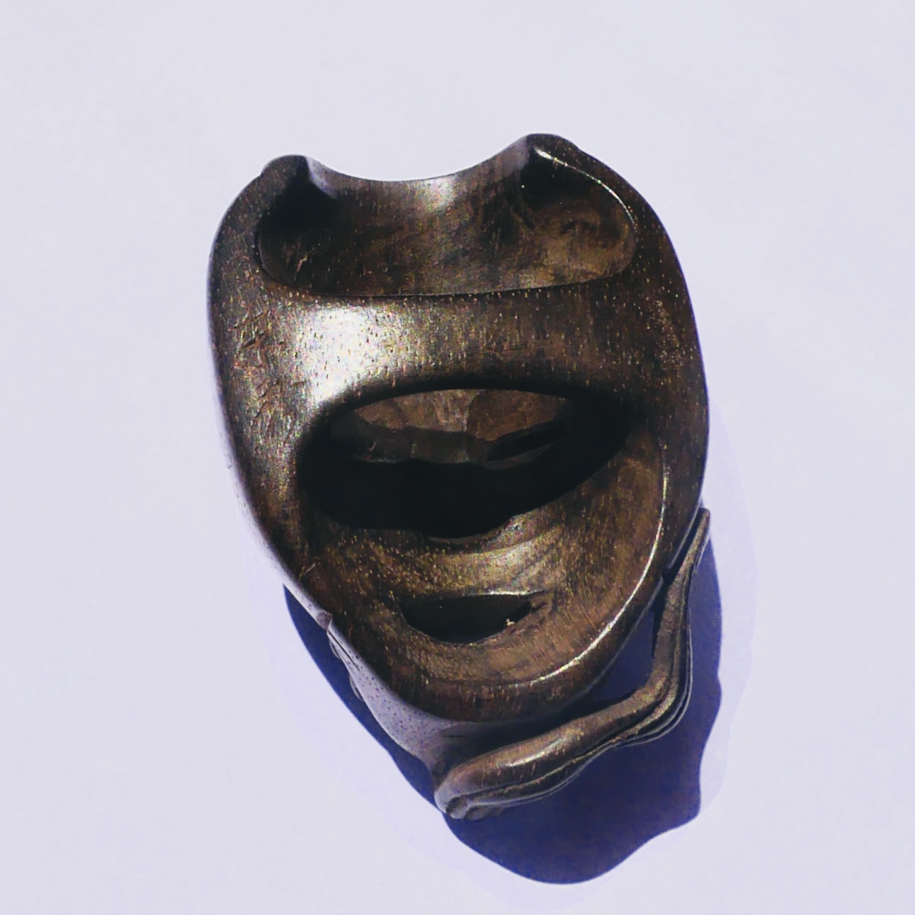 Masque Miniature Ojime, Okina, Bois, Japon, Edo - 5