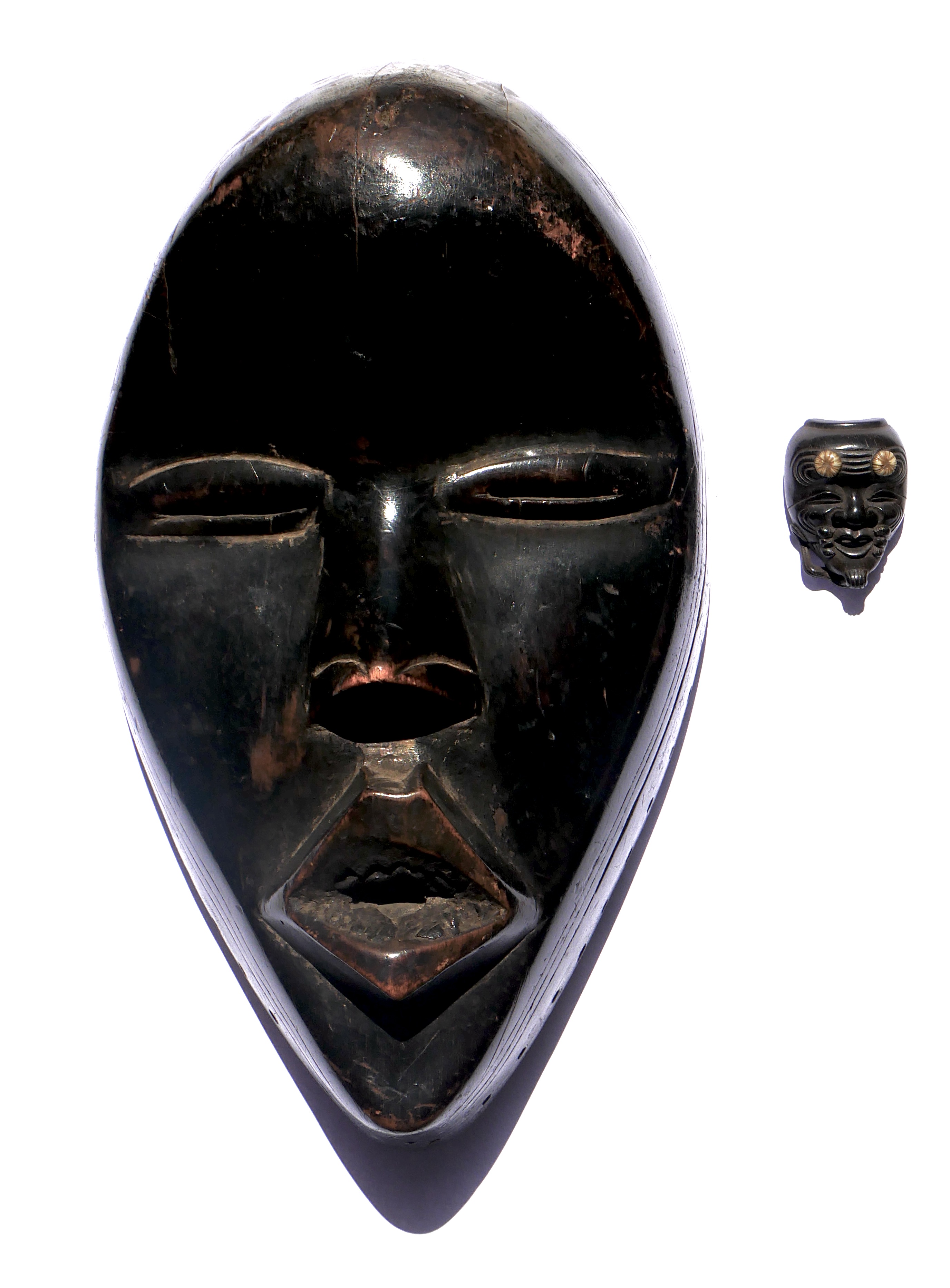 Masque Miniature Ojime, Okina, Bois, Japon, Edo - 10