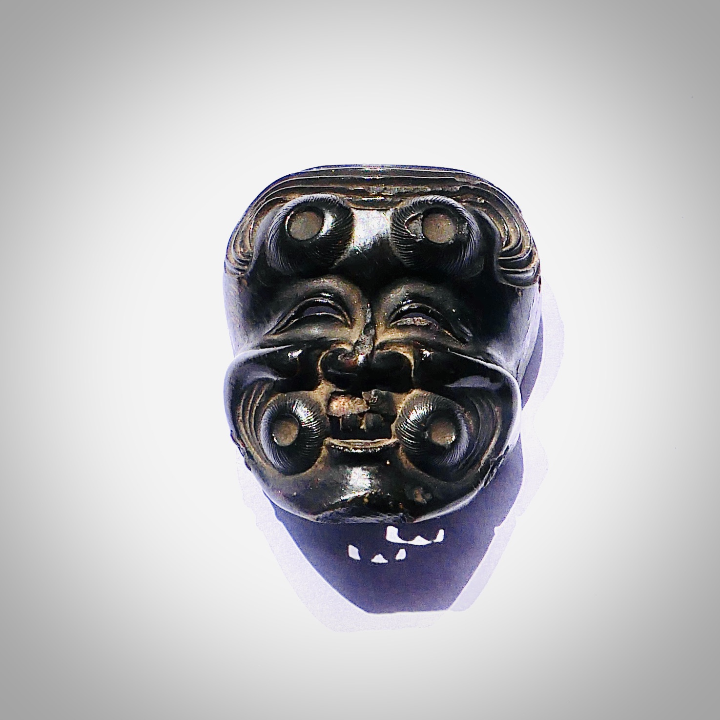 Masque Miniature Ojime, Bois, Japon, Edo