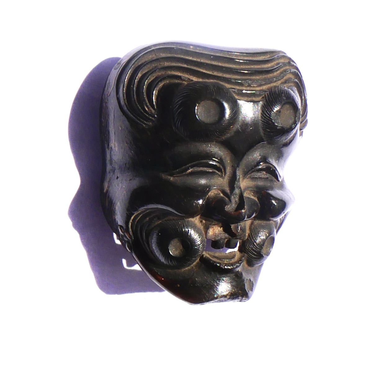 Masque Miniature Ojime, Bois, Japon, Edo - 3