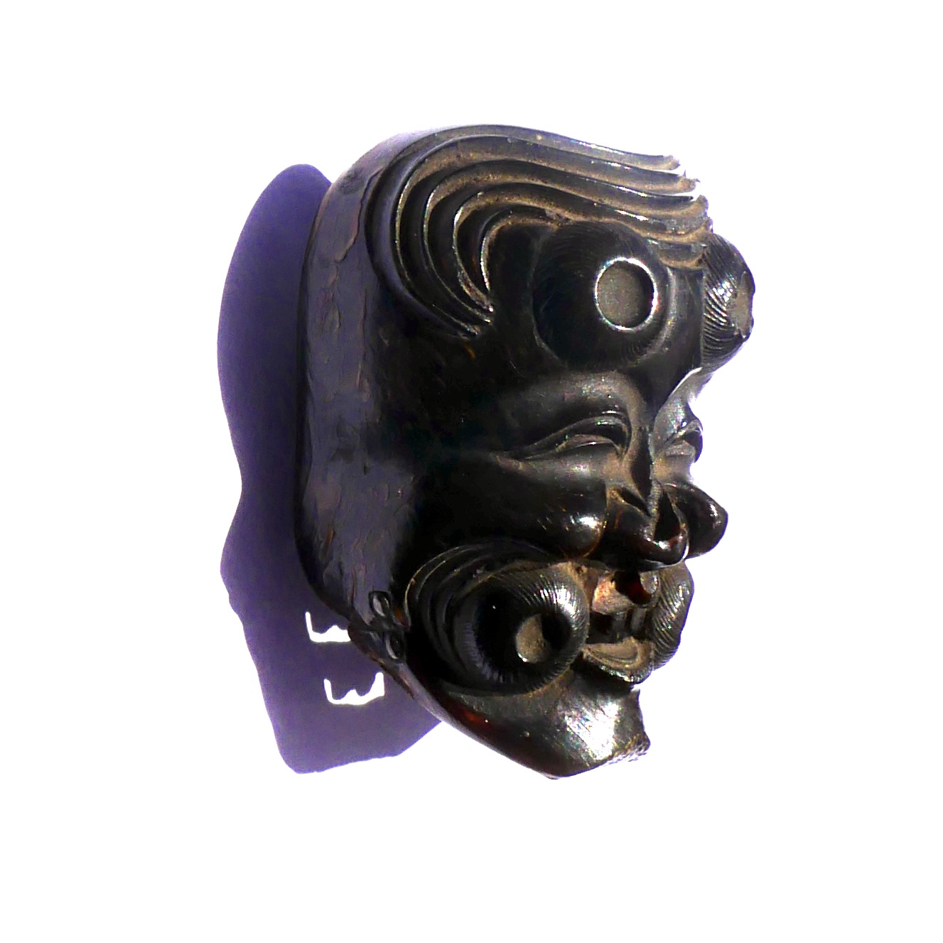 Masque Miniature Ojime, Bois, Japon, Edo - 4