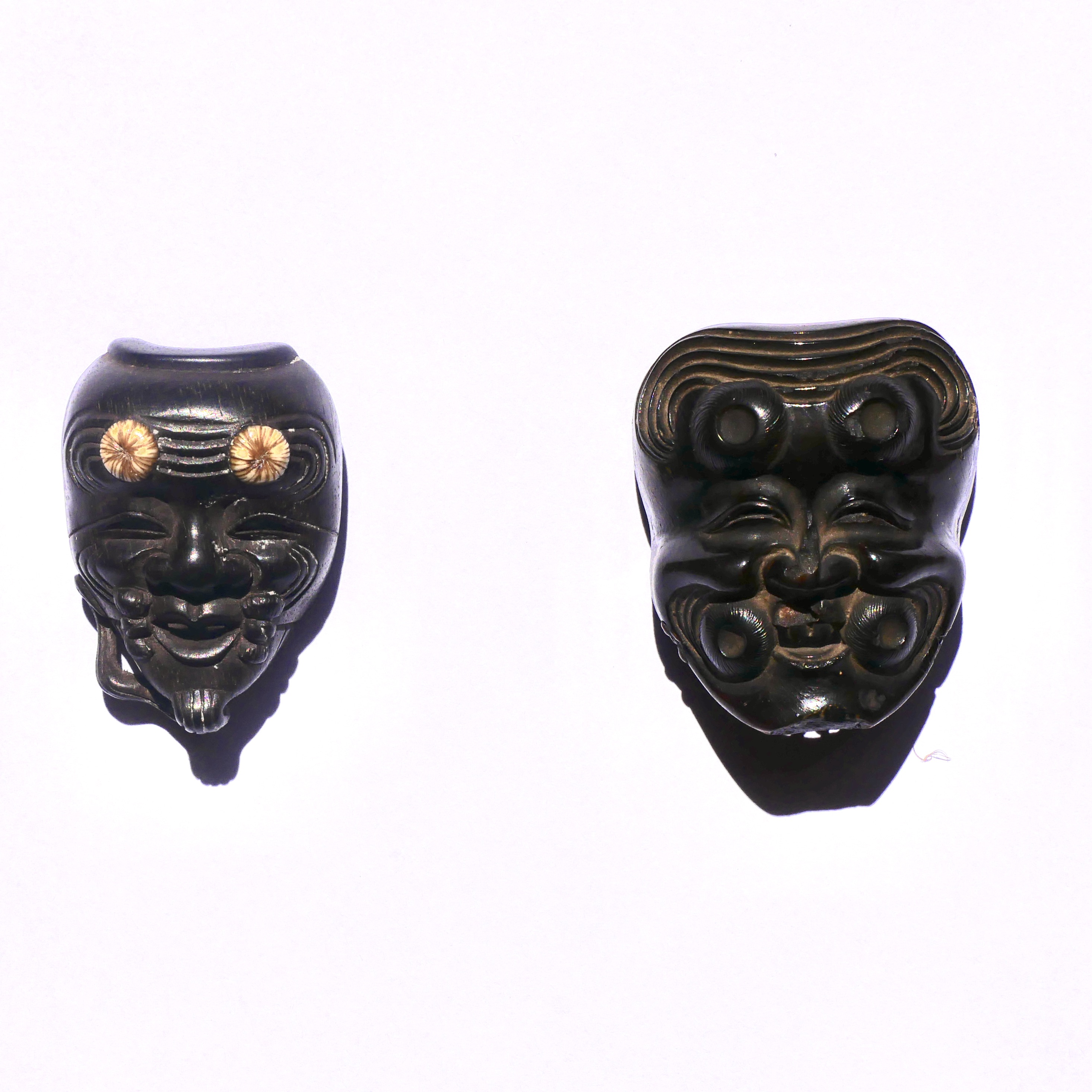 Masque Miniature Ojime, Bois, Japon, Edo - 6