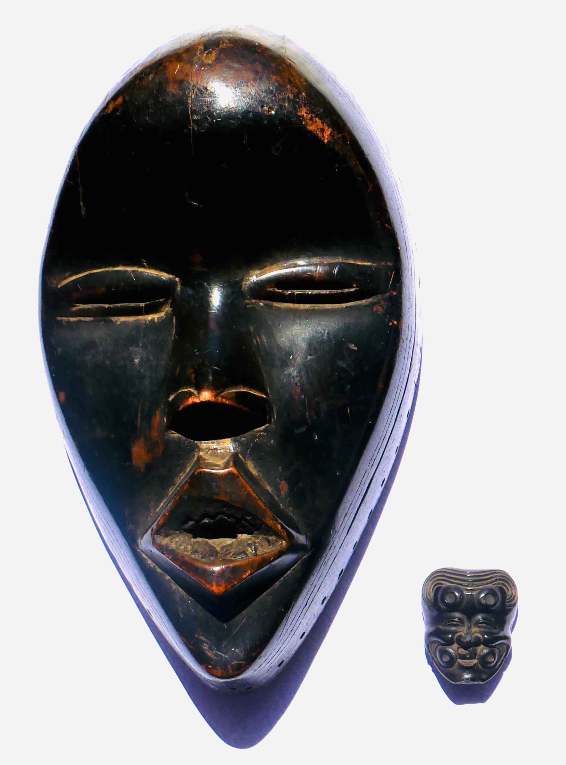 Masque Miniature Ojime, Bois, Japon, Edo - 7