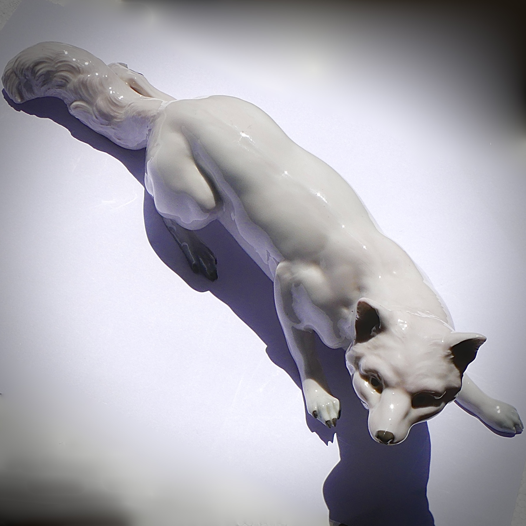 White Porcelain Wolf or Fox with Gray Finish, E. & A. Müller, Schwarza/Saale, Germany, late 19th, early 20th century