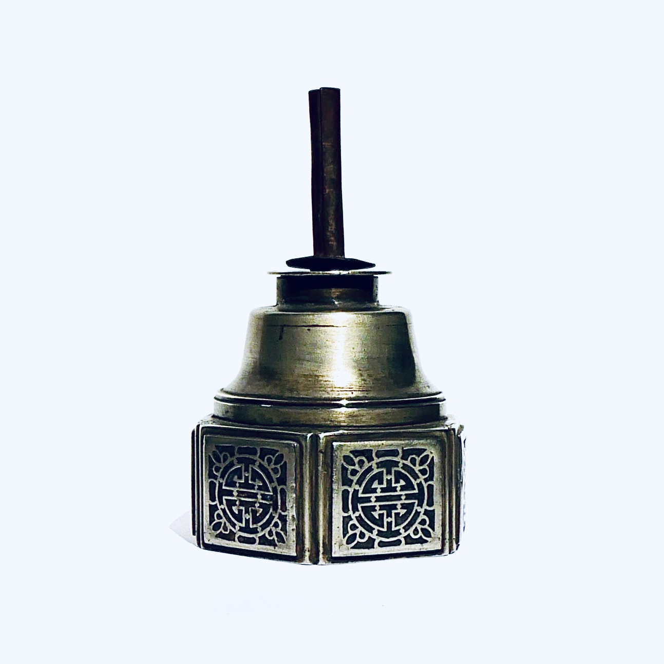 Paktong and Enamel Opium Lamp, Shou and Bat Motifs, China, Late 19th Century (Qing Dynasty) - 2